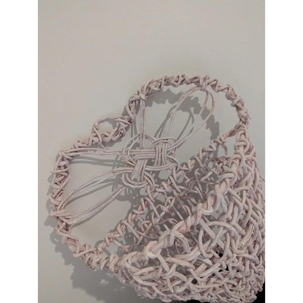 Heart Shaped Wicker Wall‎ Basket Light Pink Decorative Hanging Organizer 14x13x5